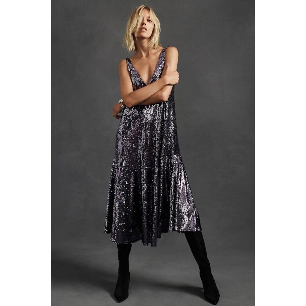 Sunday In Brooklyn Whimsigoth Fairy Grunge‎ Full Sequin Dress Bow Back Detail XS
